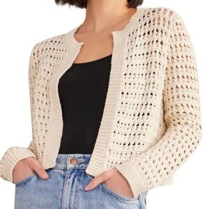 Boden Cream Open-Knit Crochet Cardigan Size Small